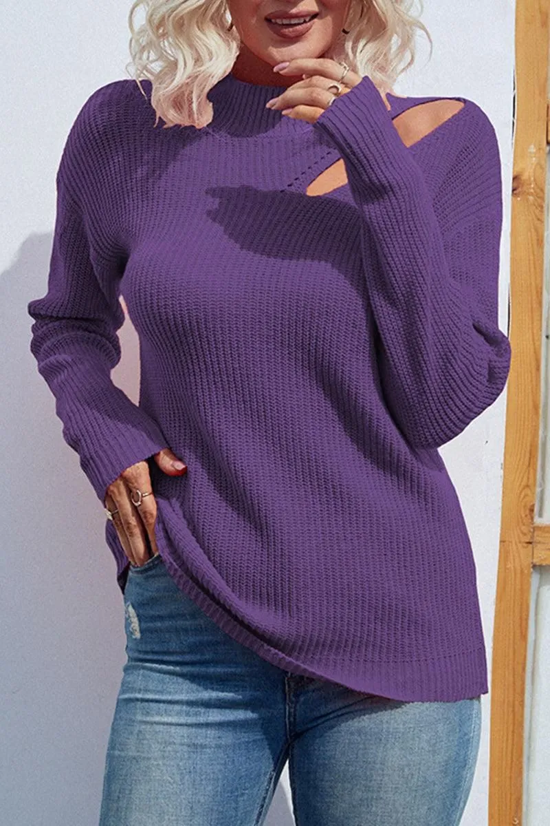 HOLLOW KNIT LOOSE FIT CASUAL SWEATER TOP