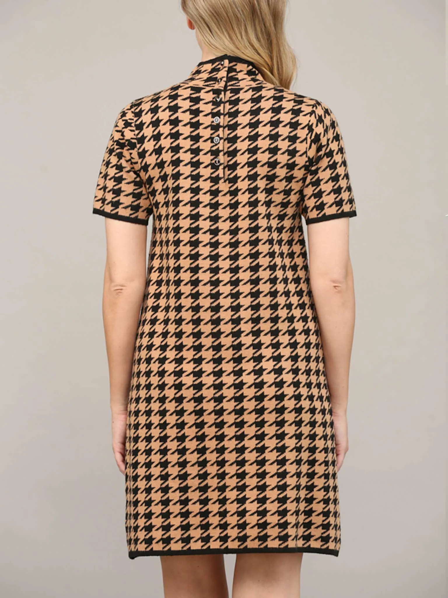 Houndstooth Mock Neck Sweater Dress