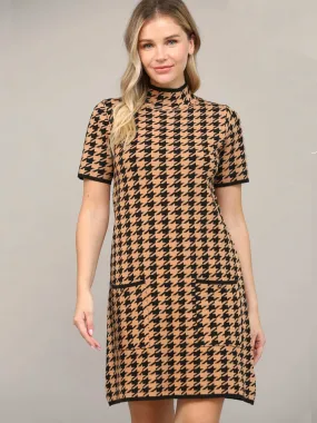 Houndstooth Mock Neck Sweater Dress