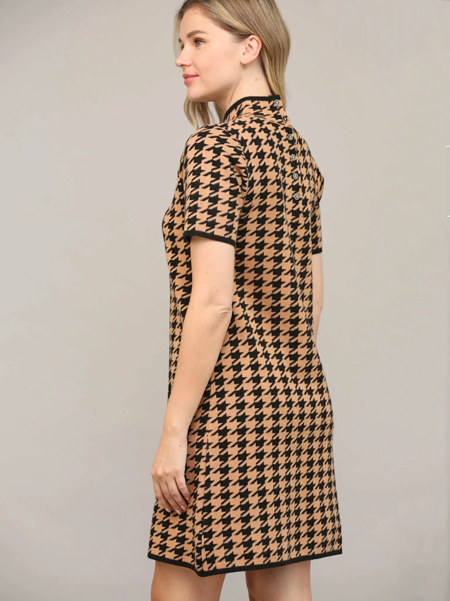 Houndstooth Mock Neck Sweater Dress