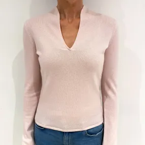 Ice Pink Cashmere V Neck Jumper Small