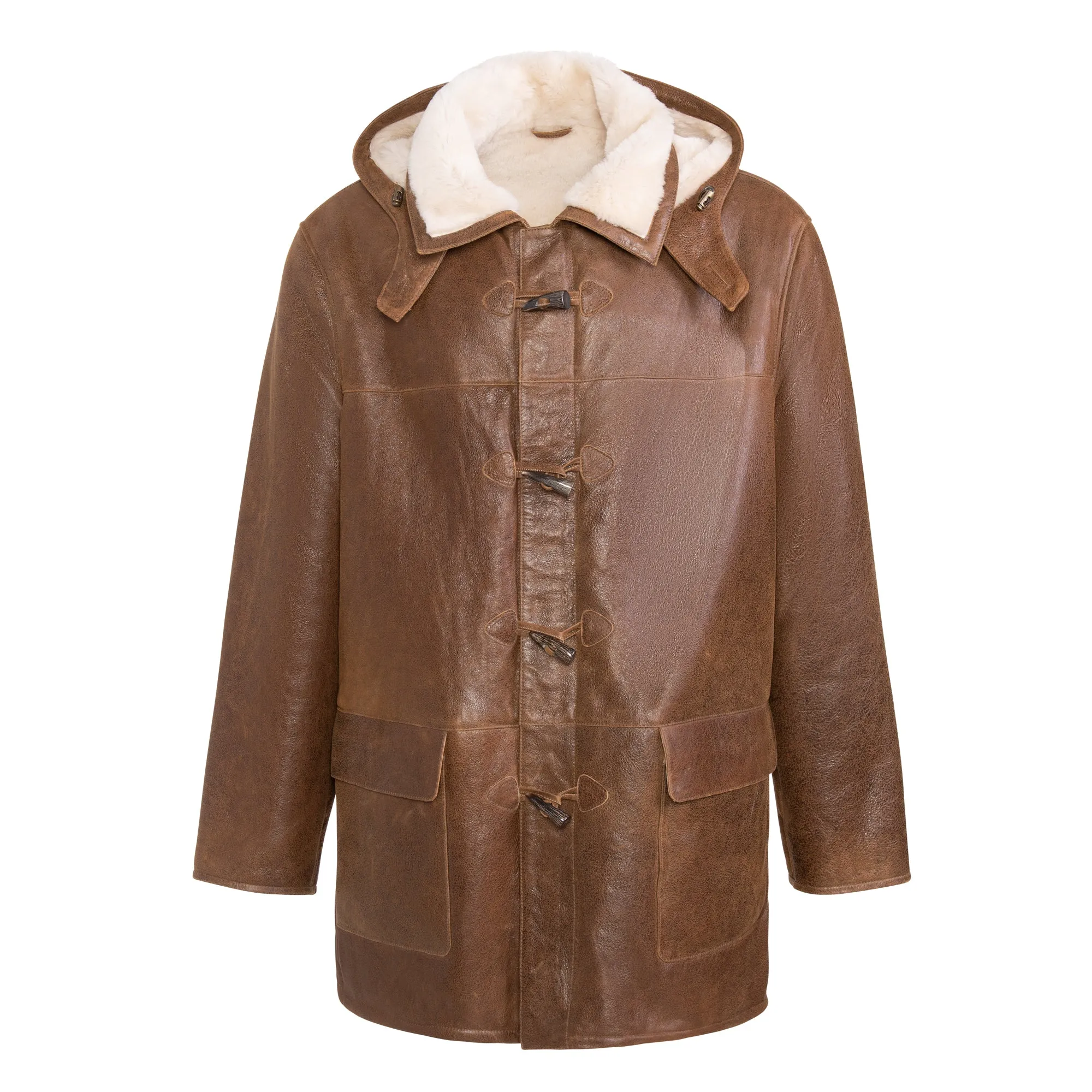 JESSIE Men Hooded Shearling Duffle Coat