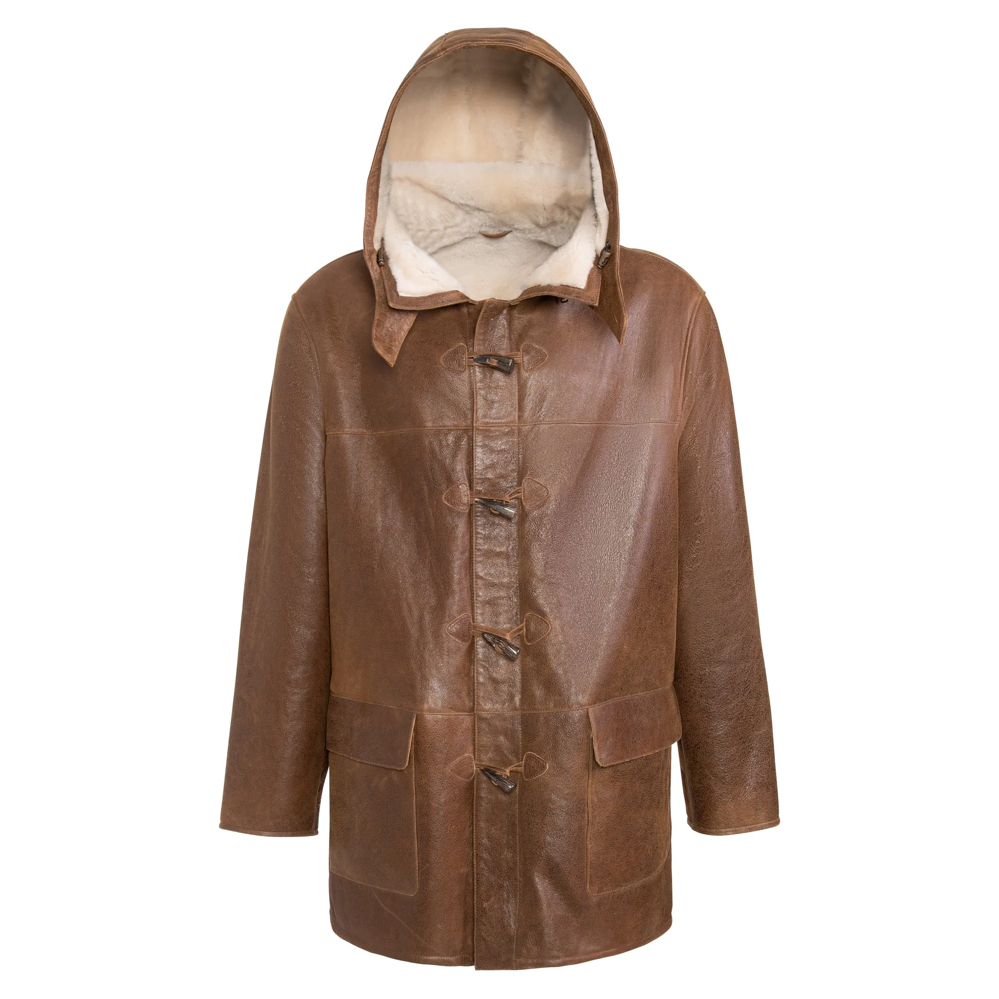 JESSIE Men Hooded Shearling Duffle Coat