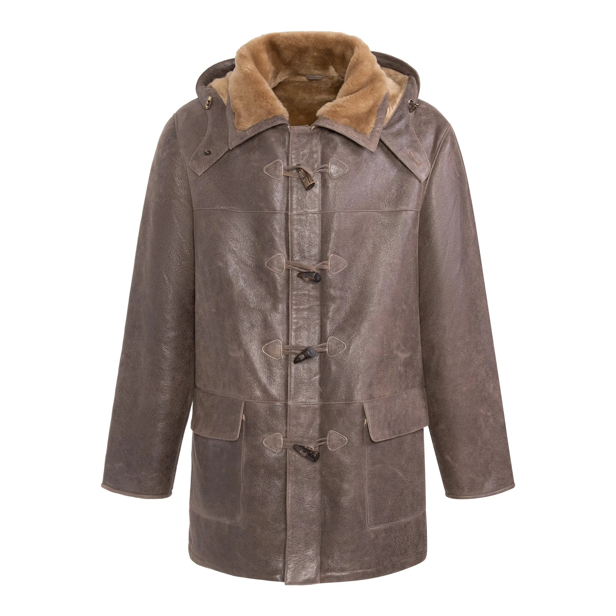 JESSIE Men Hooded Shearling Duffle Coat