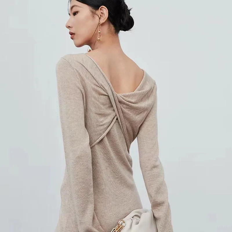 Knot back wool sweater dress