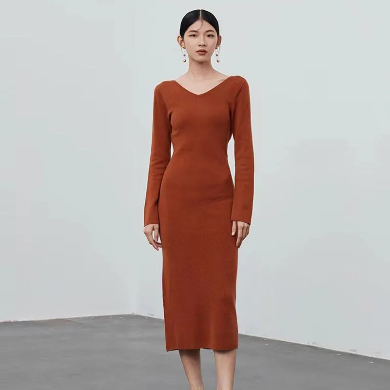 Knot back wool sweater dress