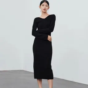 Knot back wool sweater dress