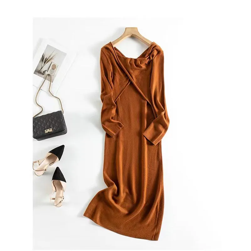 Knot back wool sweater dress