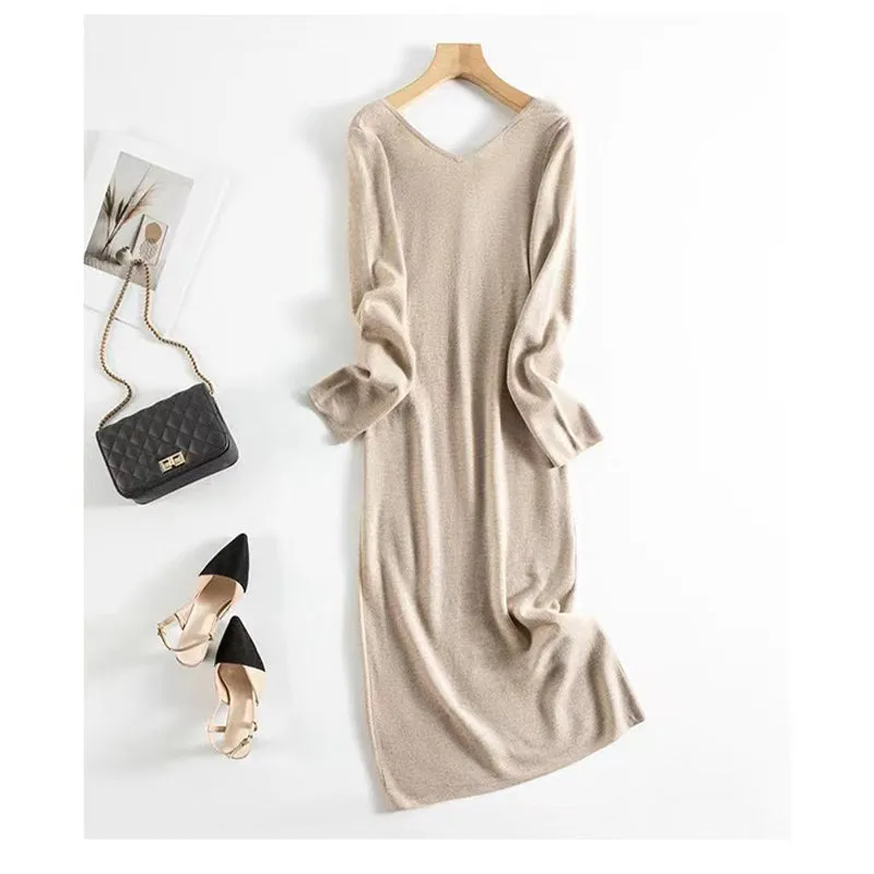 Knot back wool sweater dress