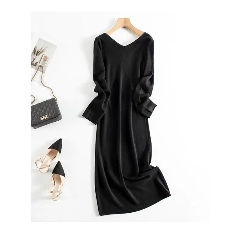 Knot back wool sweater dress
