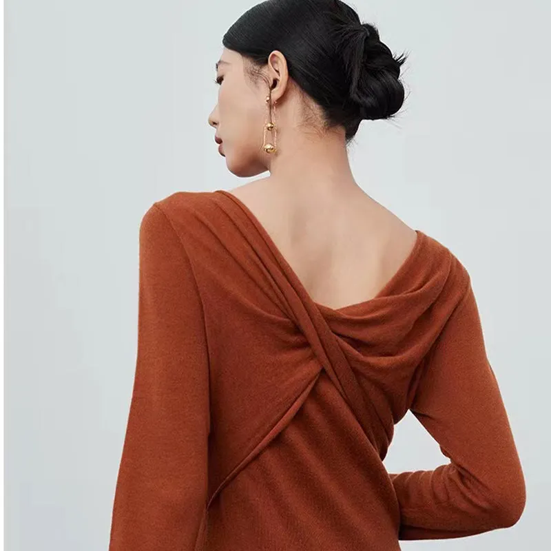 Knot back wool sweater dress