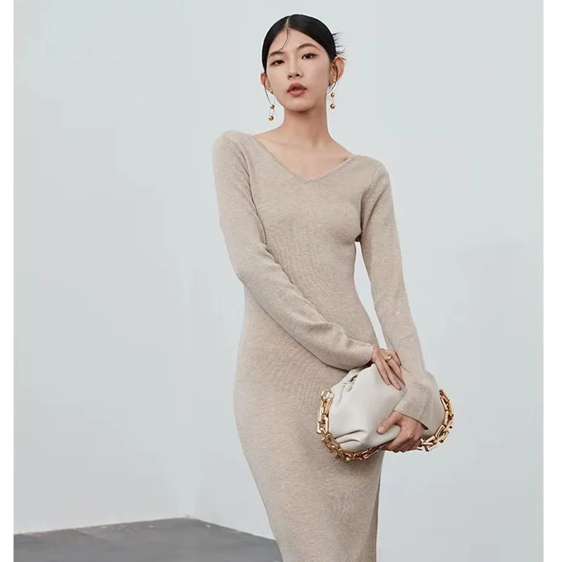 Knot back wool sweater dress