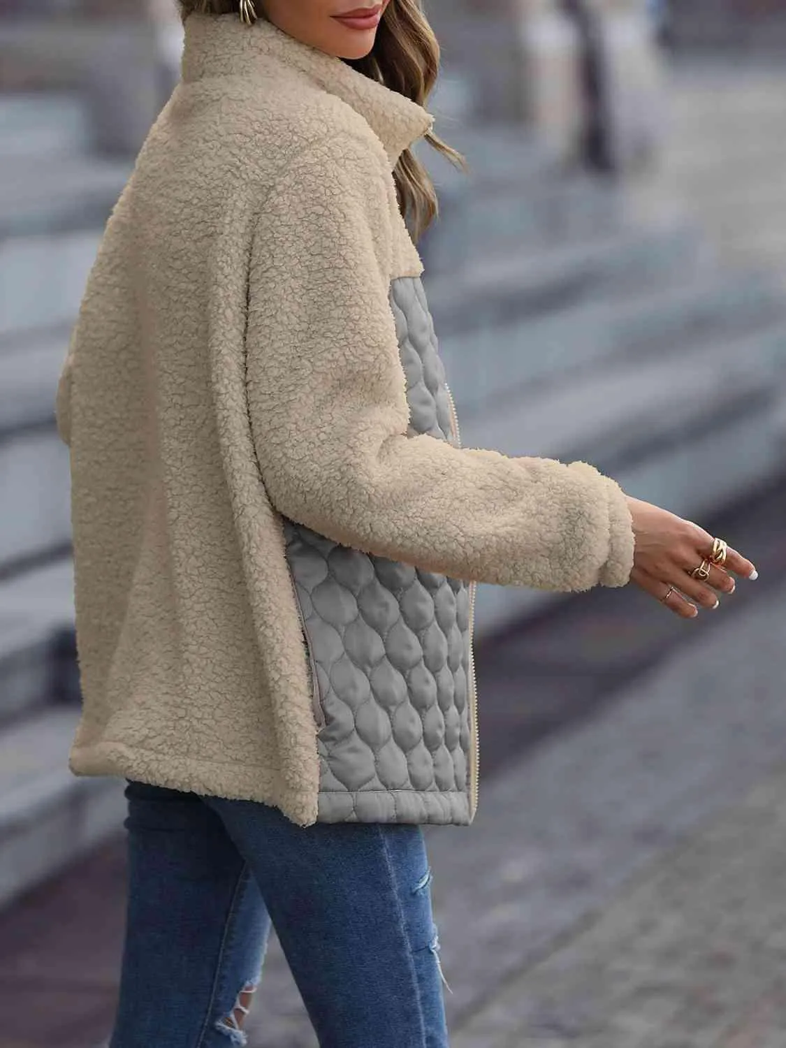 Leopard Patch Zip Up Fleece Jacket