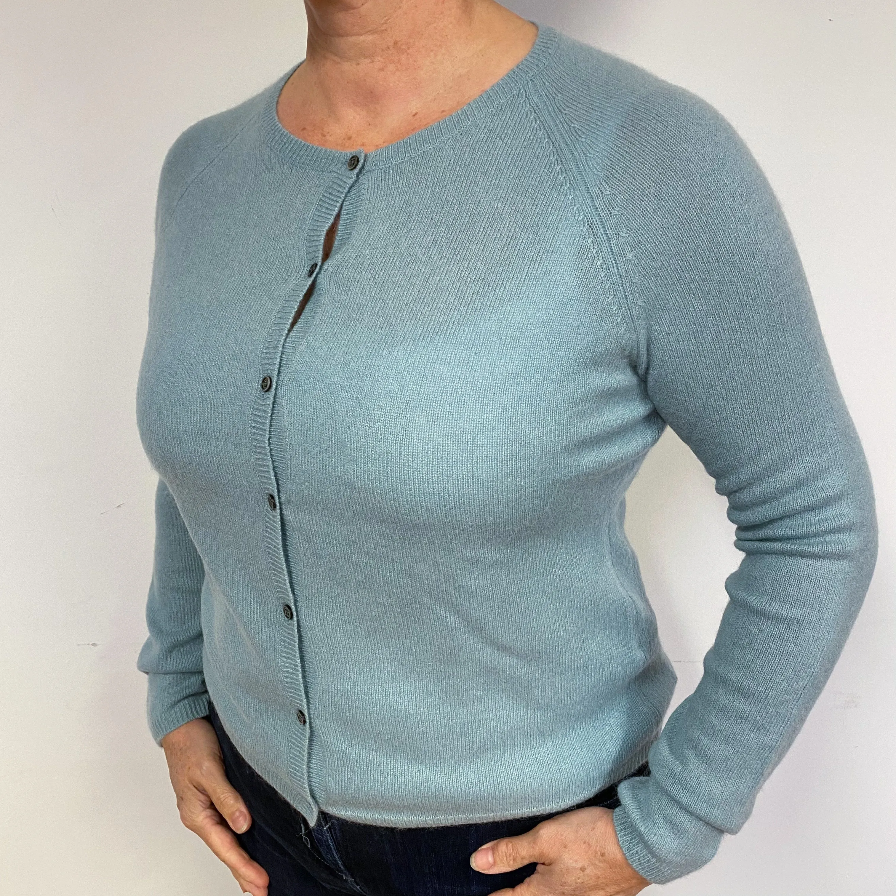 Lightweight Deep Mint Green Cashmere Cardigan Large