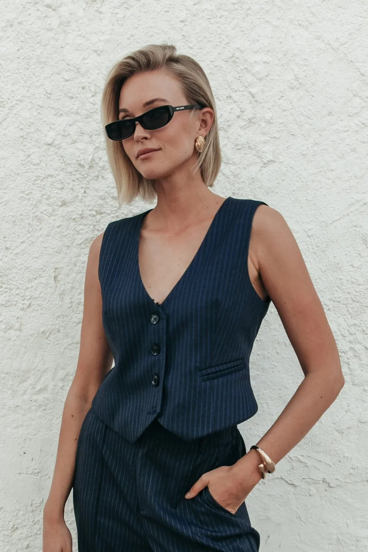 Loiza pinstripe gilet | dark blue