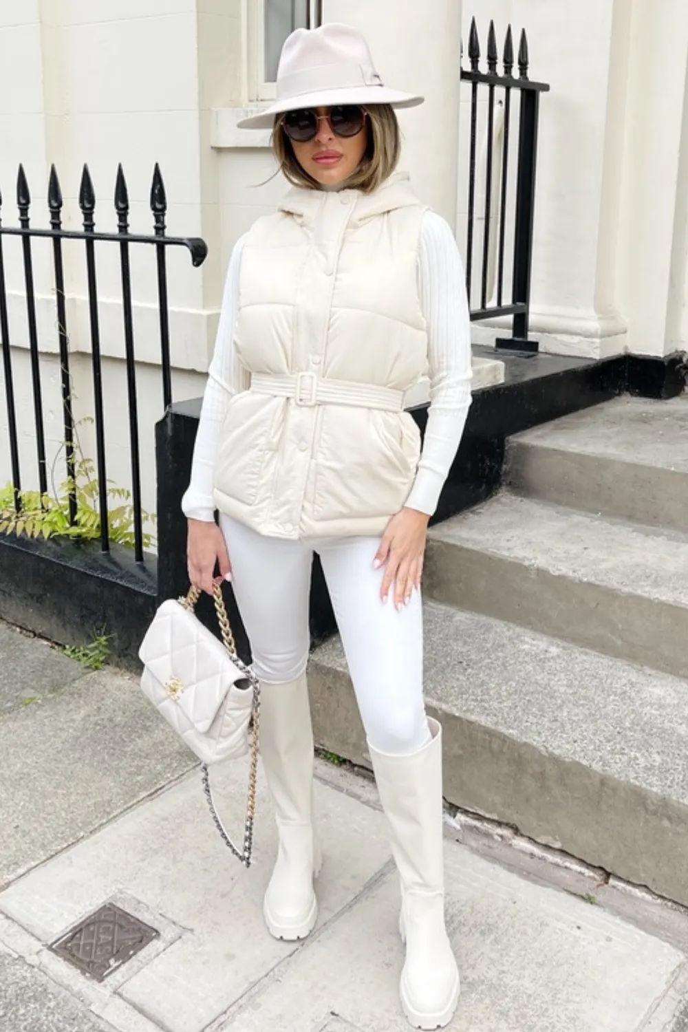 Macy Cream belted puffer Gilet