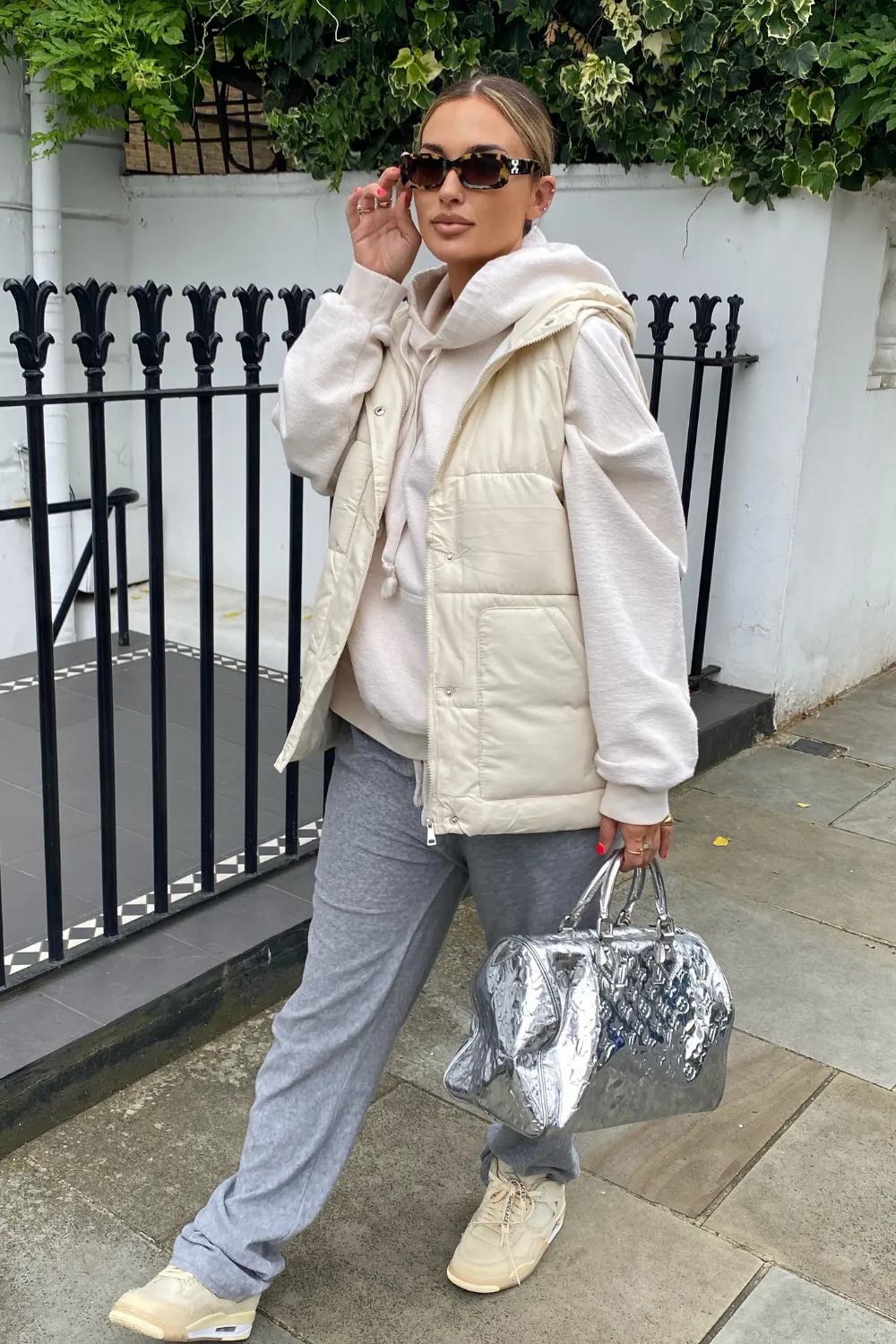 Macy Cream belted puffer Gilet