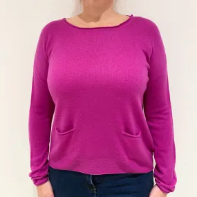 Magenta Pink Cashmere Crew Neck Jumper With Pockets Large