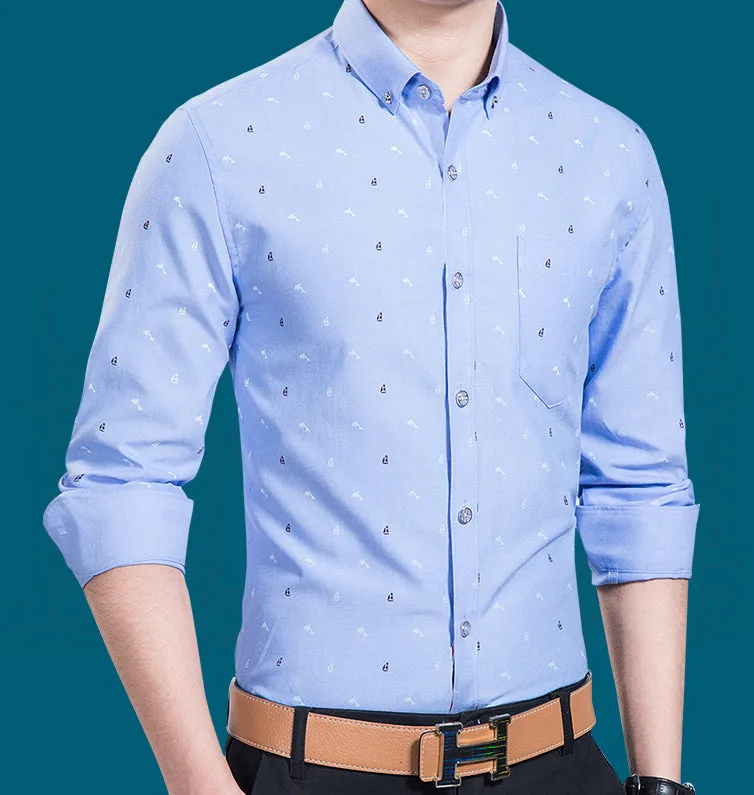 Mens Blue Shirt with Dolphin Print