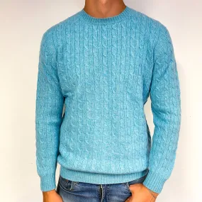 Men's Brand New Scottish Turquoise Blue Cashmere Crew Neck Jumper Extra Large