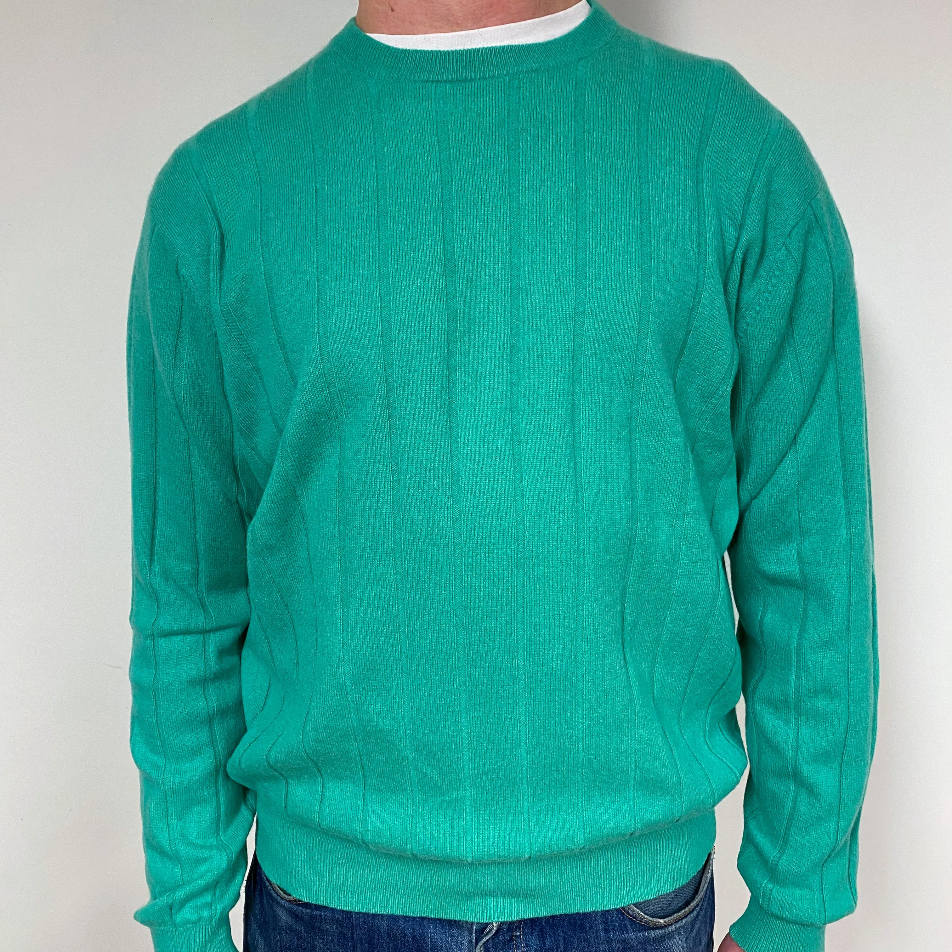 Men's Bright Jade Green Cashmere Crew Neck Jumper XXLarge