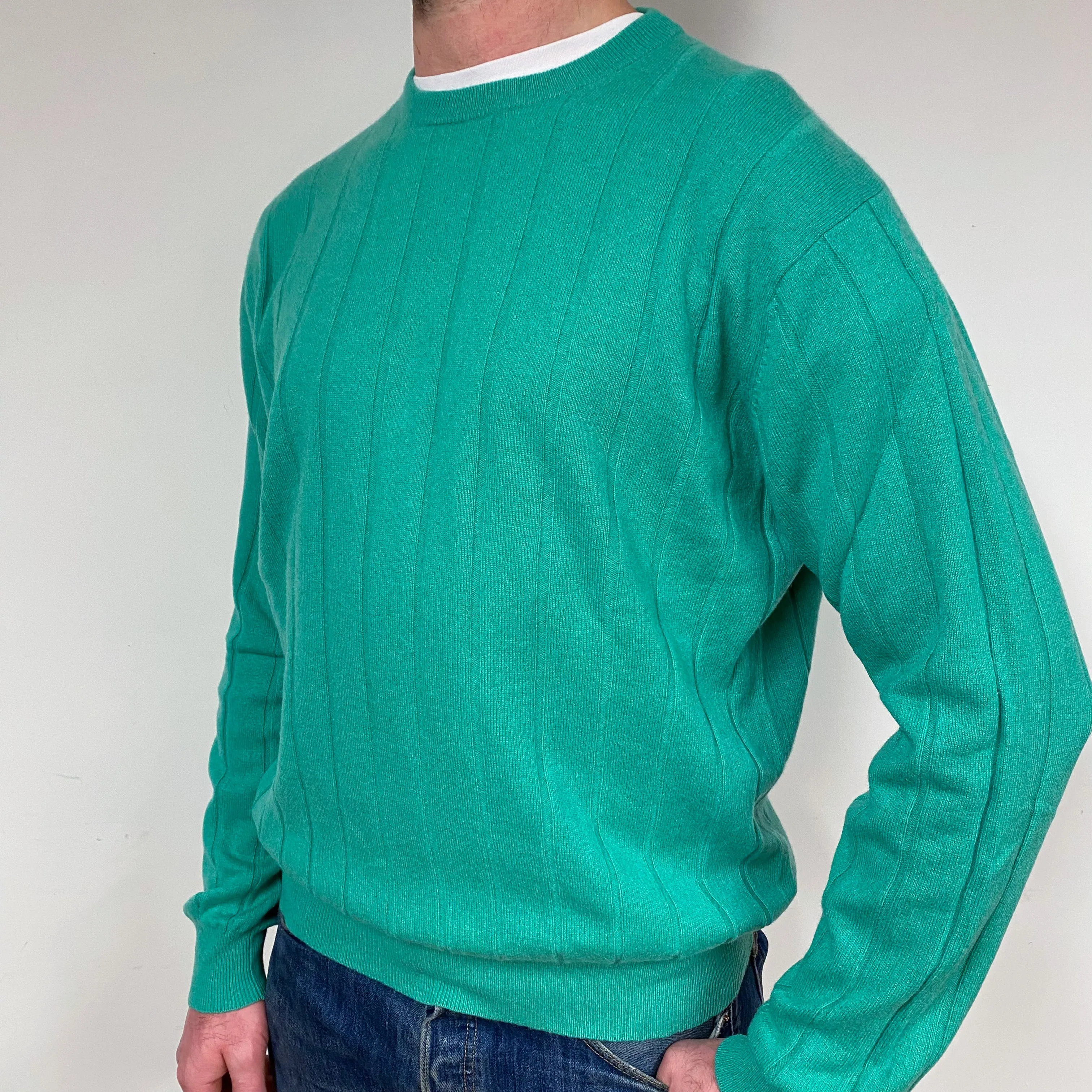 Men's Bright Jade Green Cashmere Crew Neck Jumper XXLarge