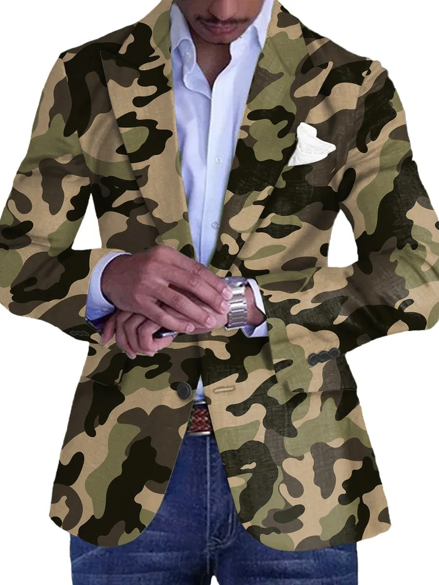 Men's Retro Camouflage Print Single Breasted Blazer