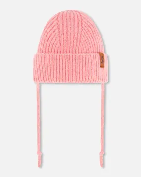 Mid-Season Knit Hat With Strings Pink