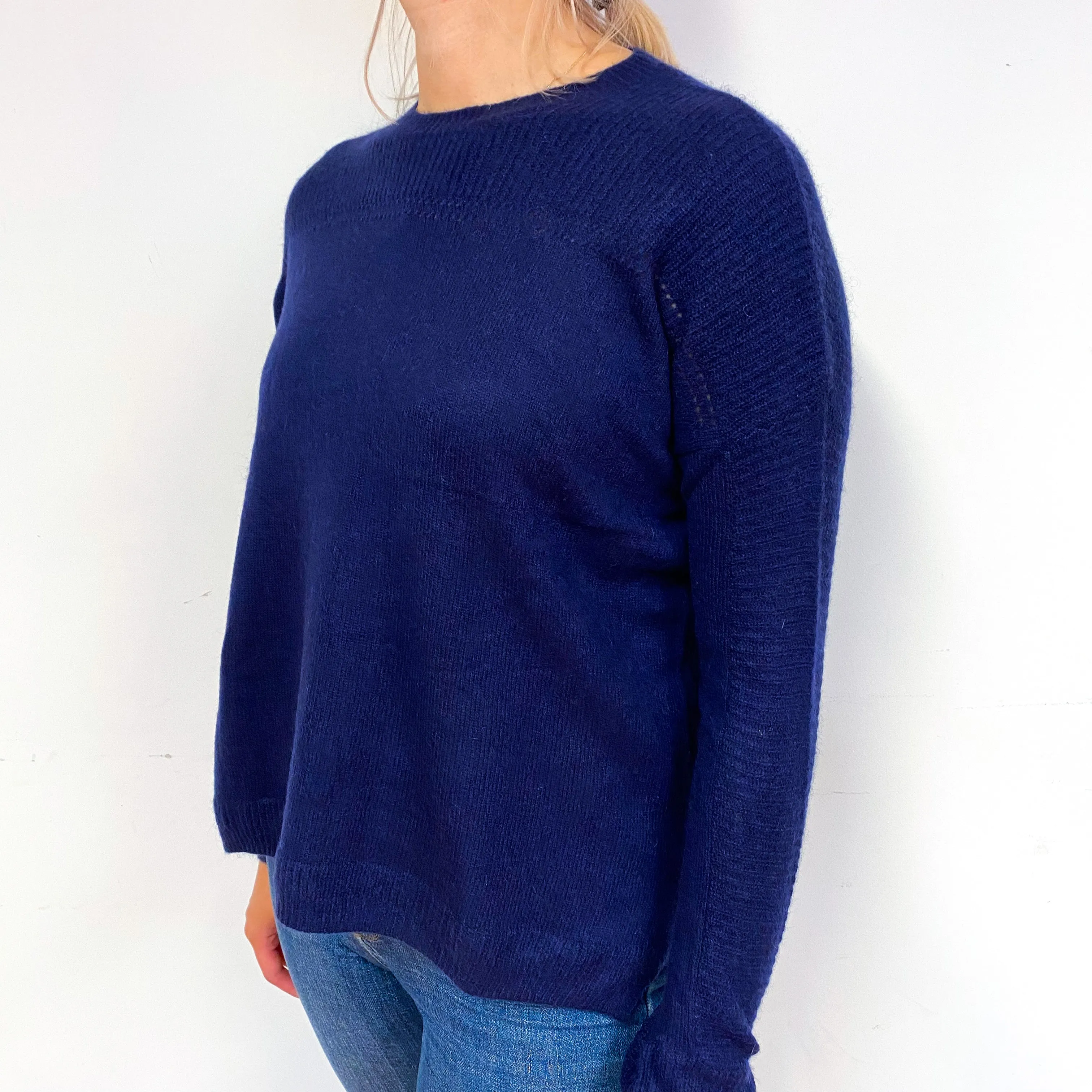 Midnight Blue Boxy Cashmere Crew Neck Jumper Small
