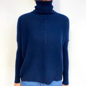 Midnight Blue Boxy Cashmere Polo Neck Jumper Medium
