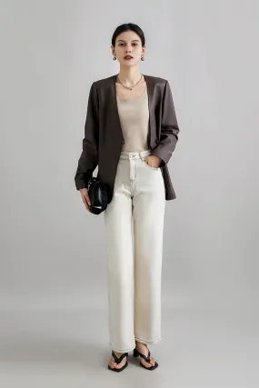 Modern Collarless Leather Blazer