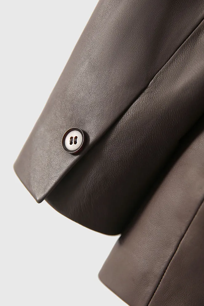 Modern Collarless Leather Blazer