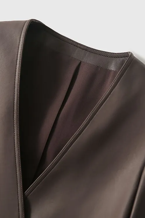 Modern Collarless Leather Blazer