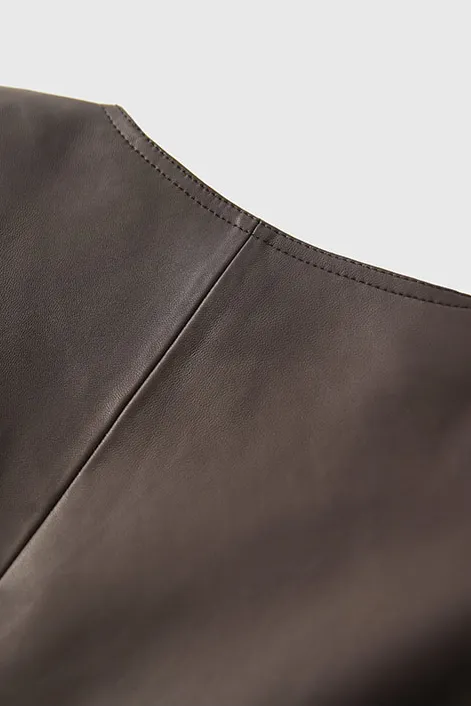 Modern Collarless Leather Blazer