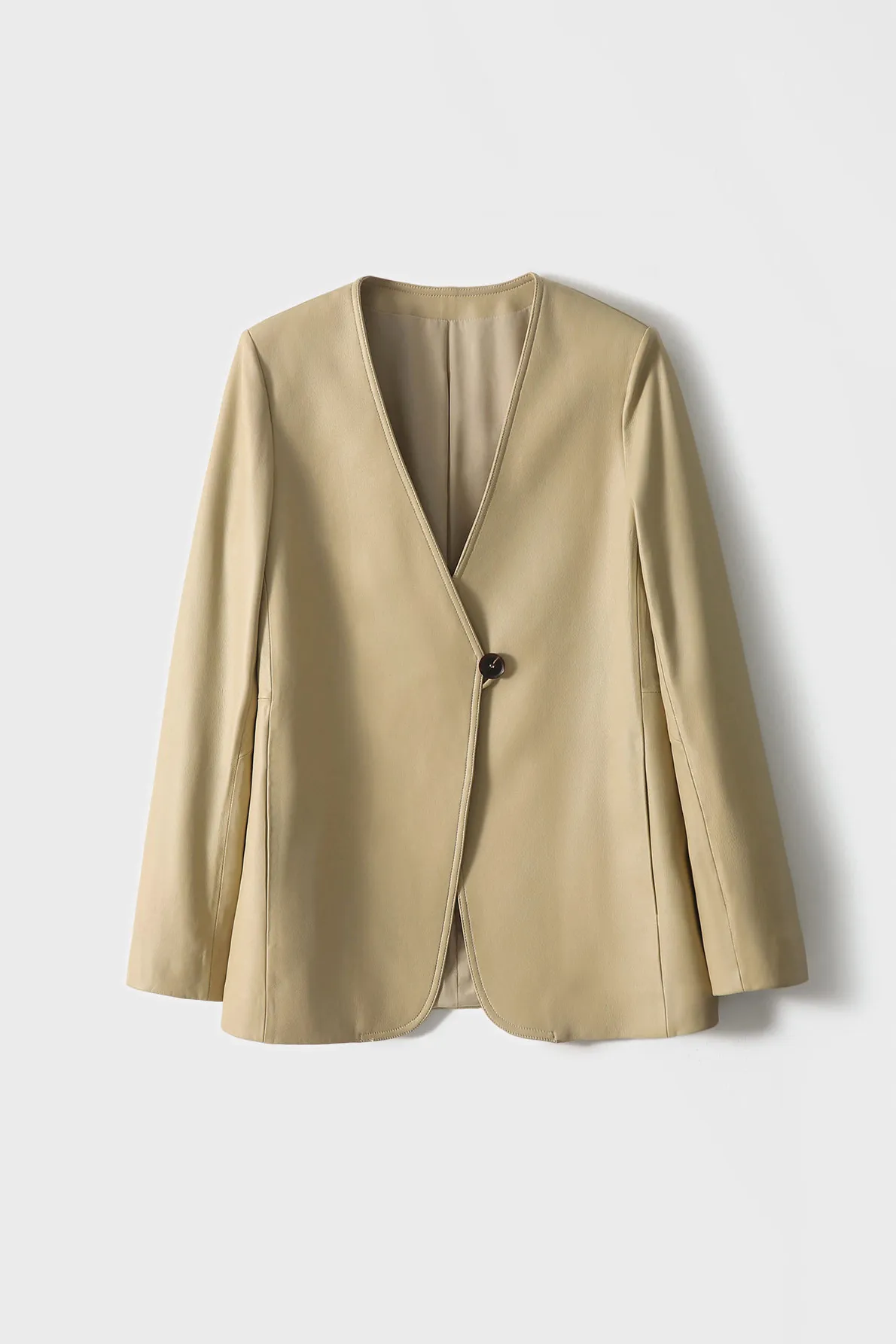 Modern Collarless Leather Blazer