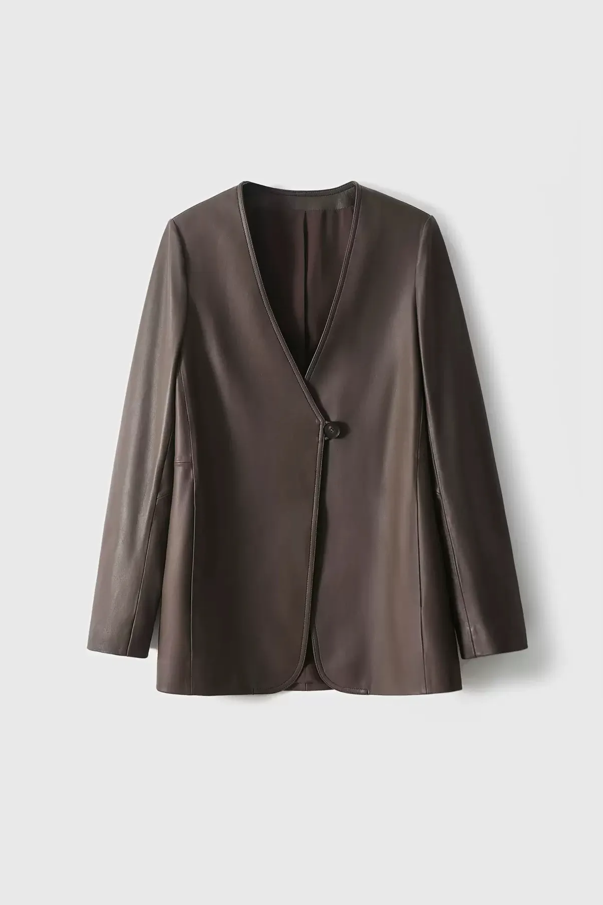 Modern Collarless Leather Blazer