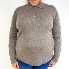 Muted Brown Cashmere Collared 1/4 Button Jumper Extra Large