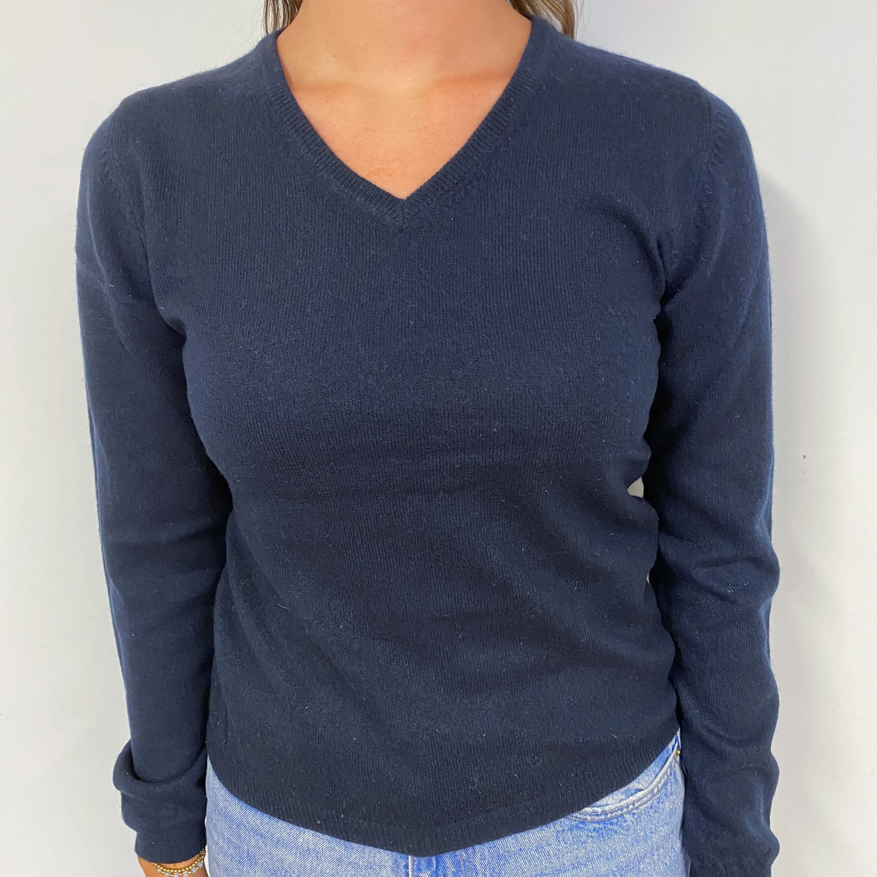 Navy Blue Cashmere V-Neck Jumper