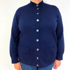 Orvis Navy Blue Chunky Cashmere Cardigan with Pockets Extra Large