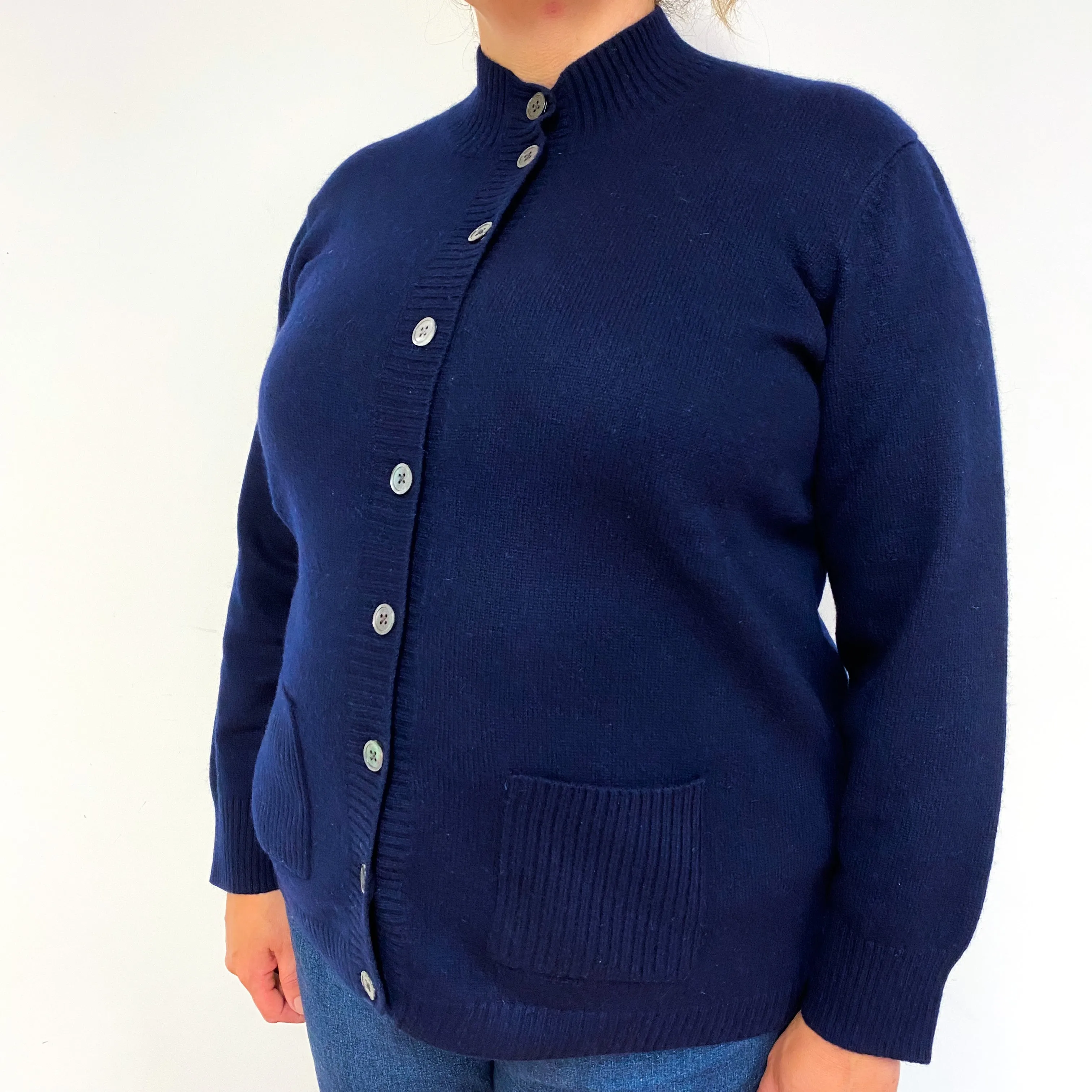 Orvis Navy Blue Chunky Cashmere Cardigan with Pockets Extra Large