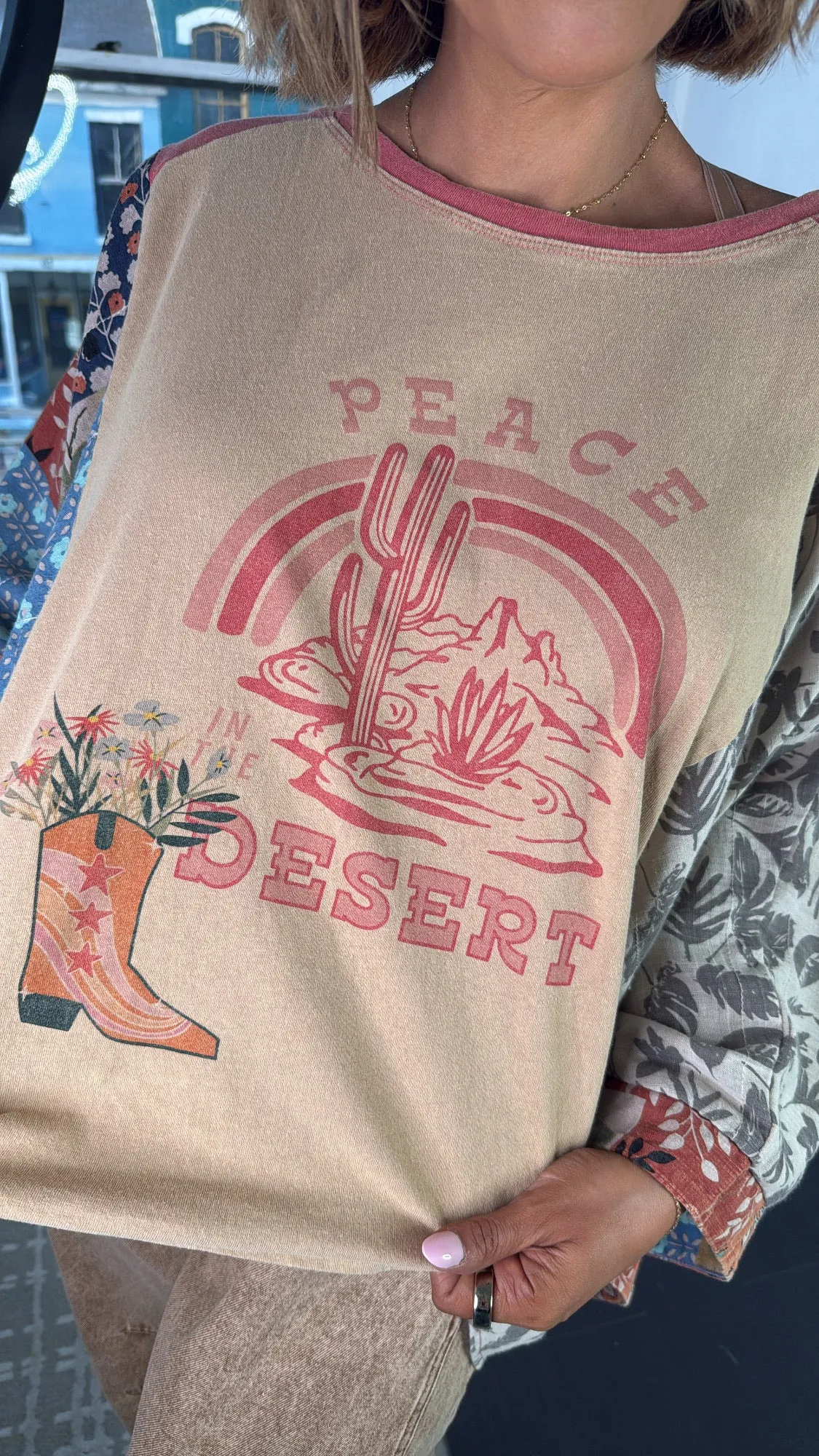 Peace In The Desert Mix Print Poncho Top
