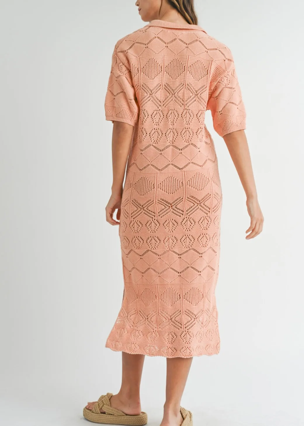 Peach Crochet Sweater Midi Dress