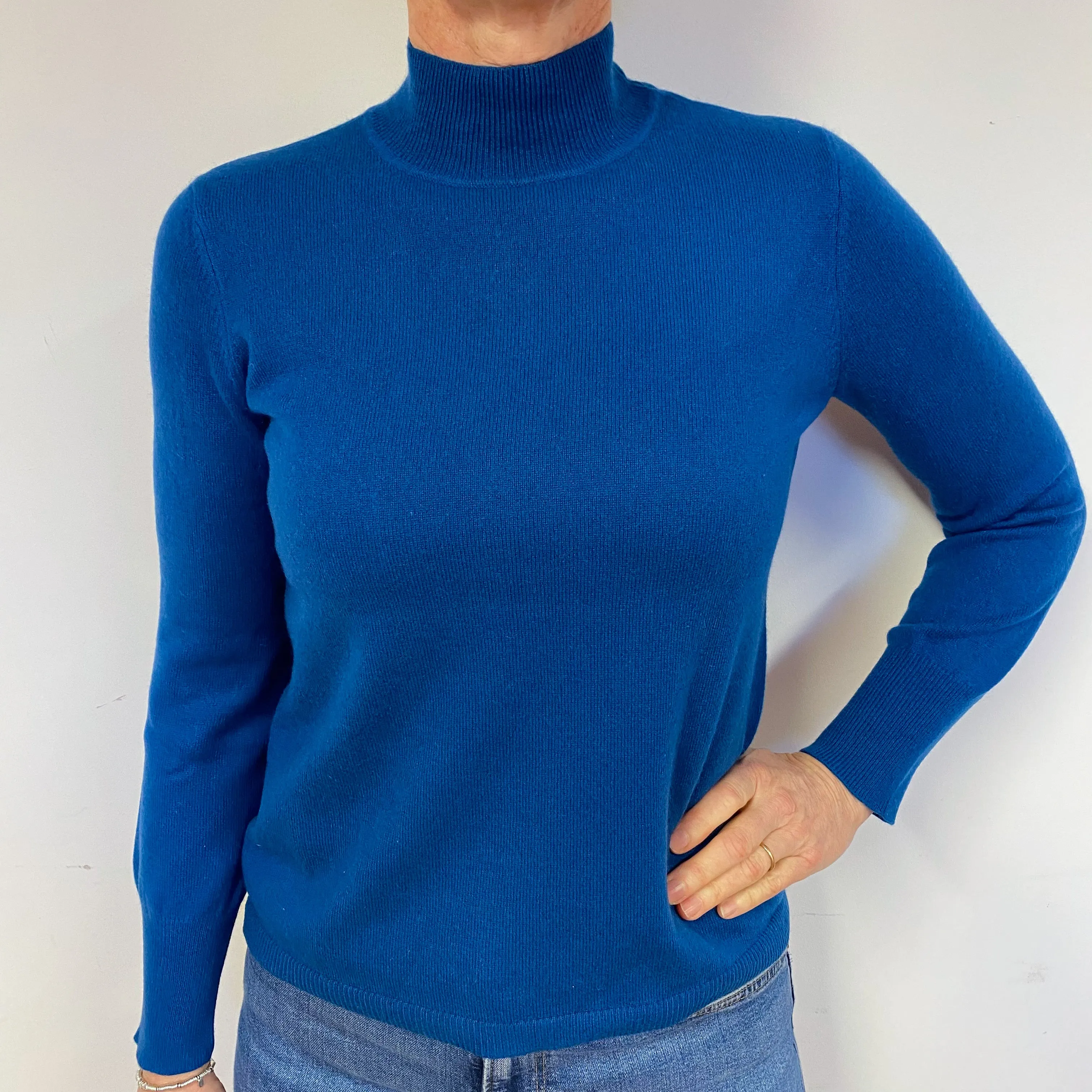 Peacock Blue Cashmere Turtle Neck Jumper Medium