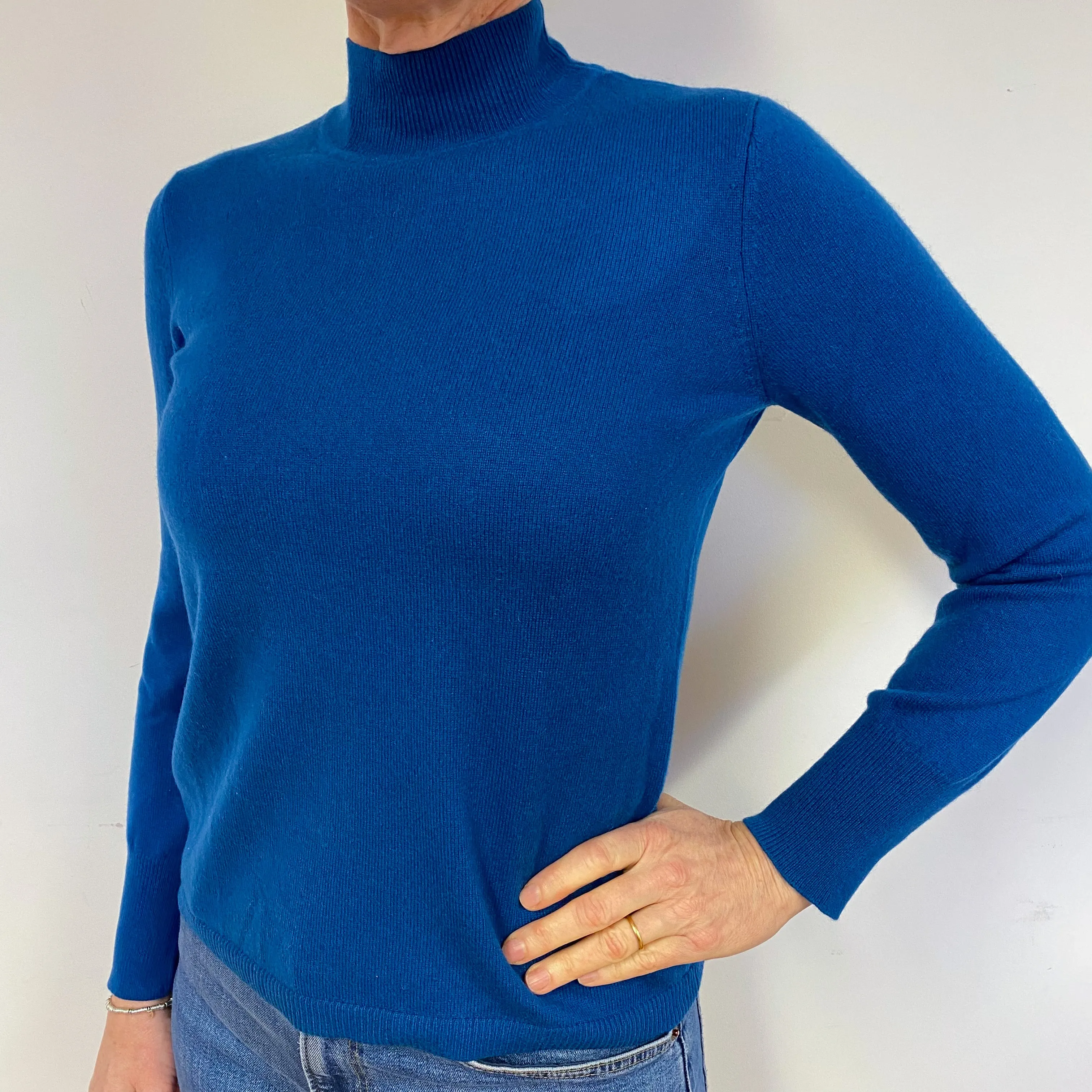 Peacock Blue Cashmere Turtle Neck Jumper Medium