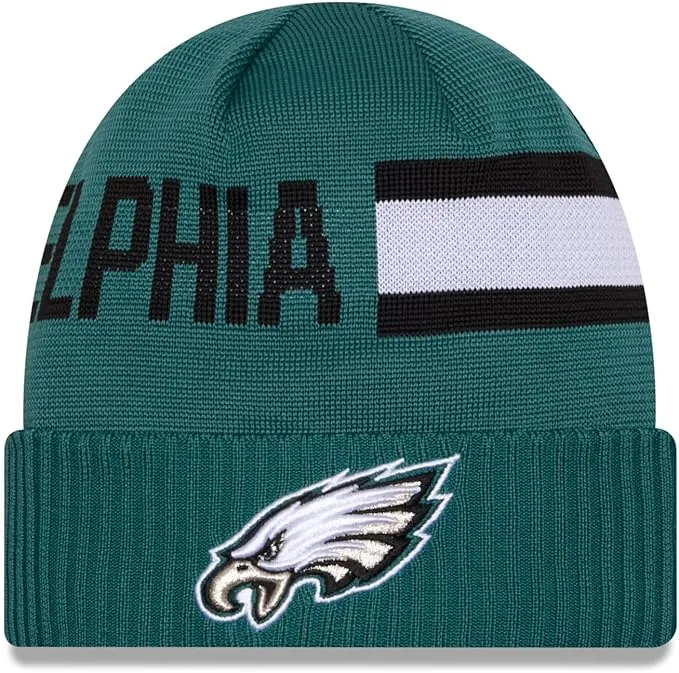 Philadelphia Eagles 2024 Sideline Midnight Green New Era Cold Weather Tech Cuffed Knit Beanie