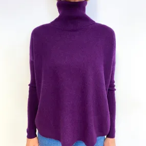 Plum Purple Slouchy Cashmere Polo Neck Jumper Medium