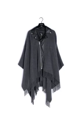 Poncho gris col biker cuir