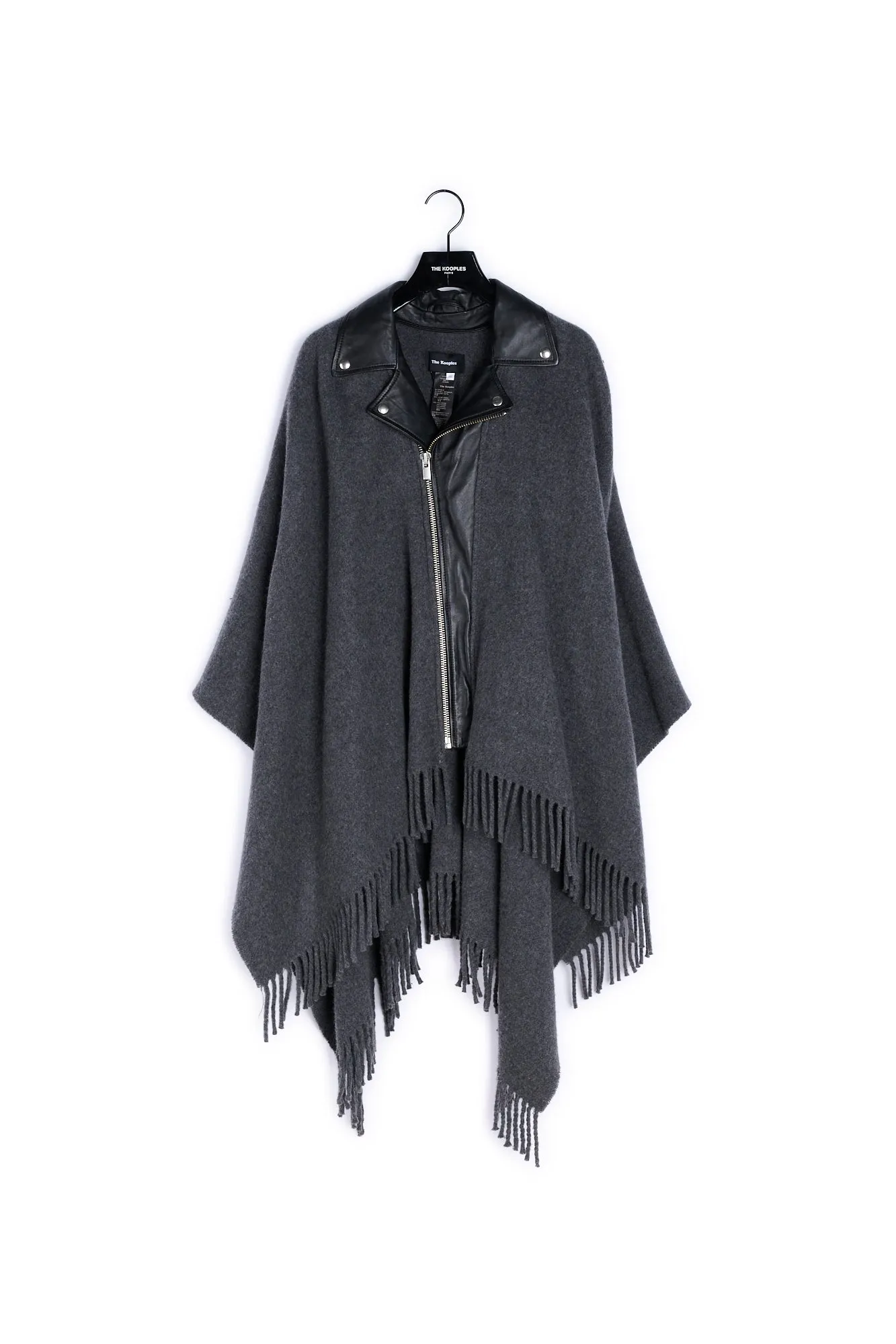 Poncho gris col biker cuir