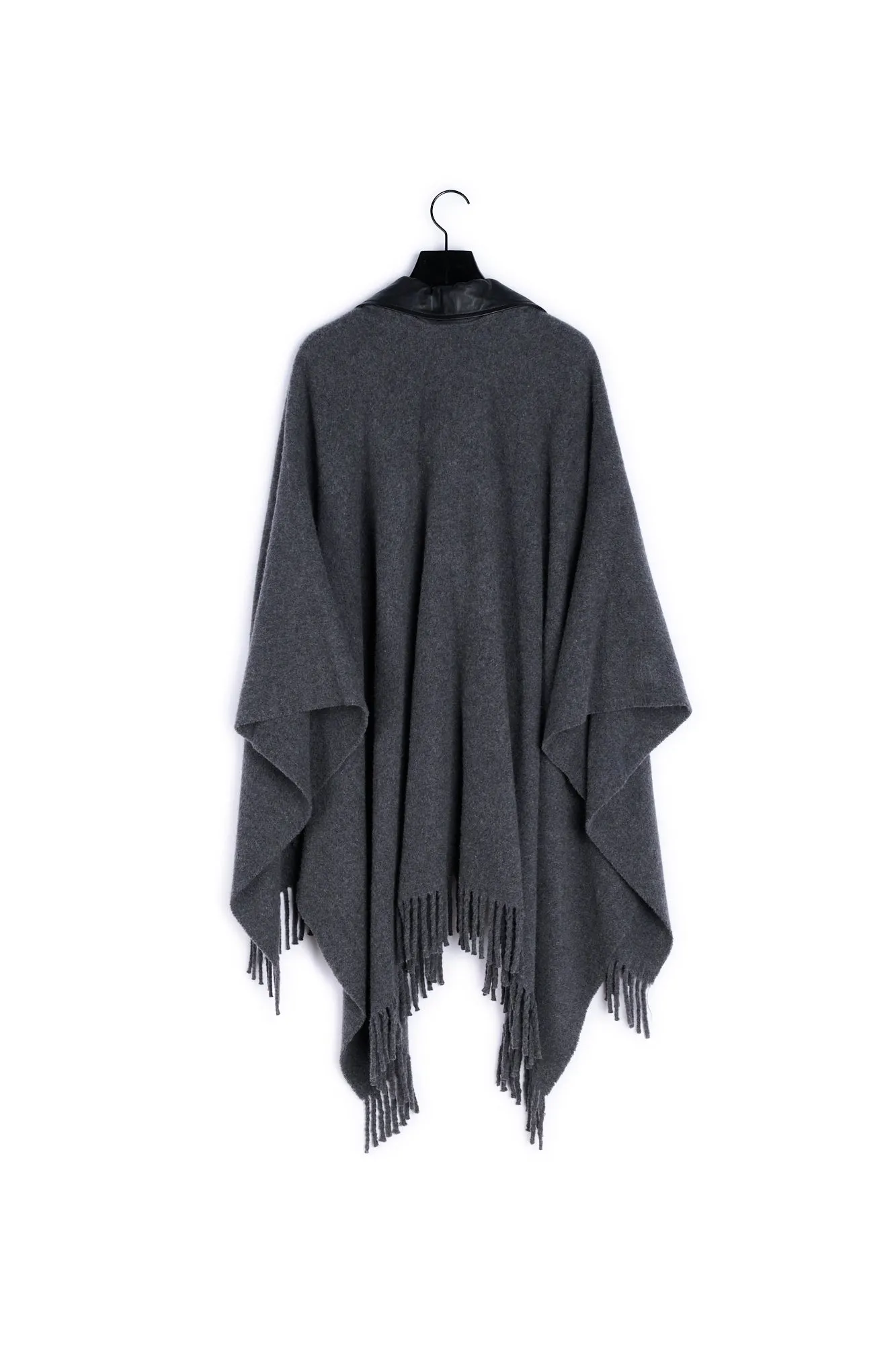 Poncho gris col biker cuir