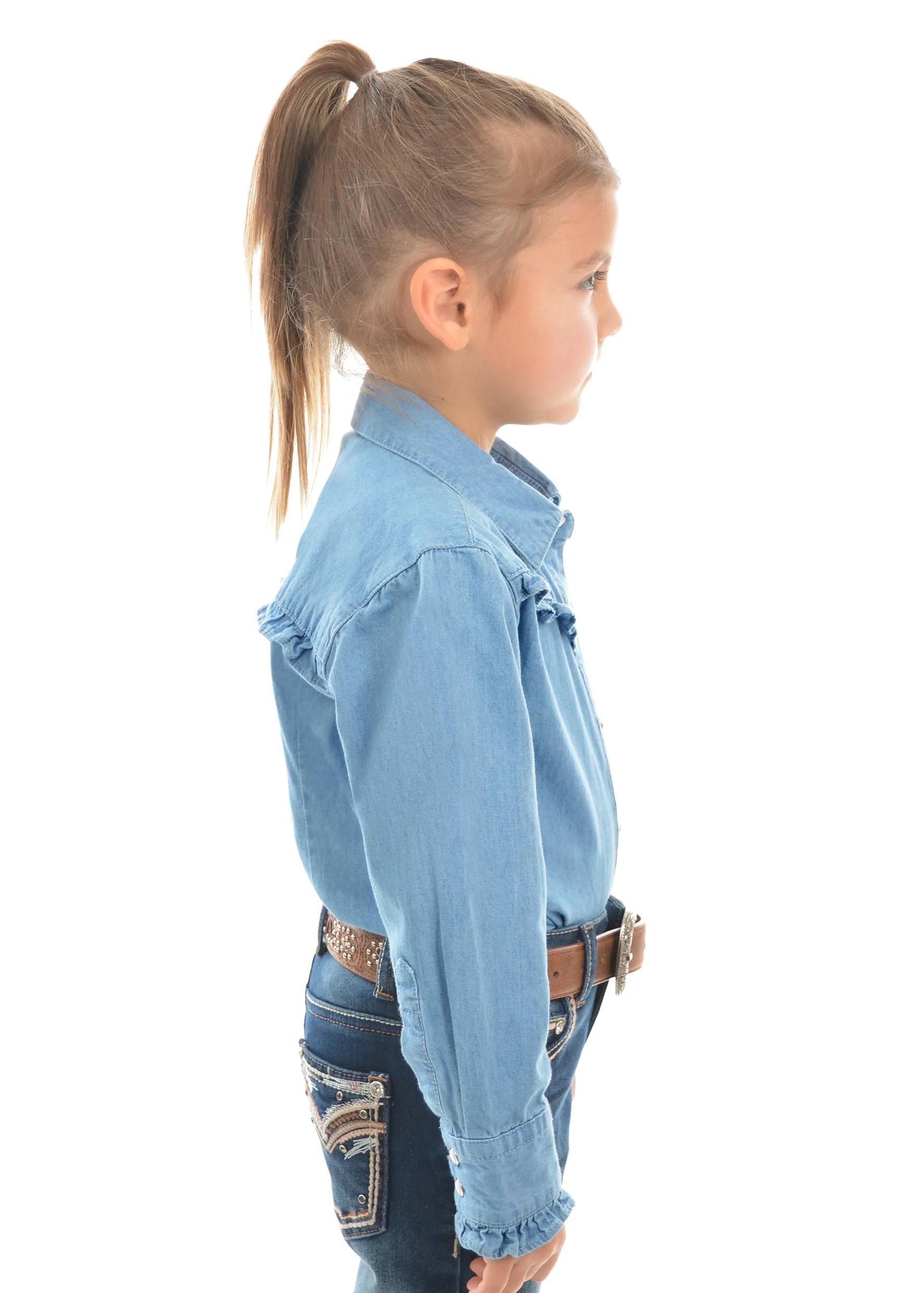 PURE WESTERN GIRLS DARCY CHAMRAY FRILL L/S SHIRT